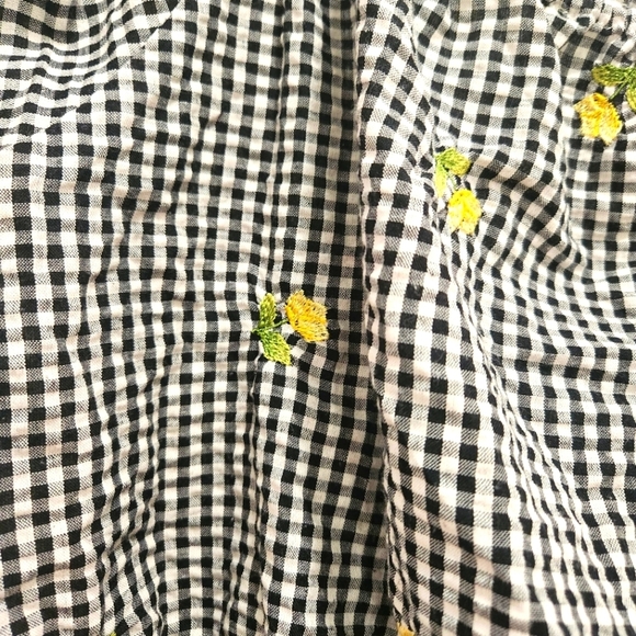 Forever 21 Y2K Black White Gingham Peplum Hem Cropped Top Yellow Floral Plus 2X - Picture 6 of 6
